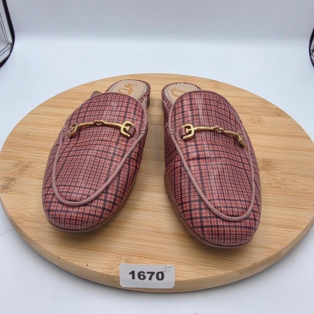 Sam Edelman Linnie Bit Mules Pink Plaid Horsebit Loafers Womens 6M Slip On Shoes